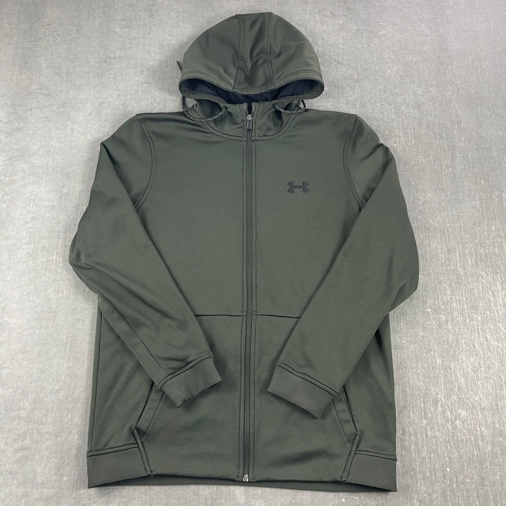 Under Armour Mens Medium Olive Green ColdGear Full Zip Hoodie Fleece‎ Jacket